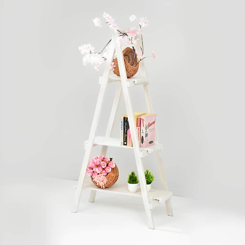 Foldable Ladder & Showpiece Stand Antique Wooden Finish(4 Feet) - photo