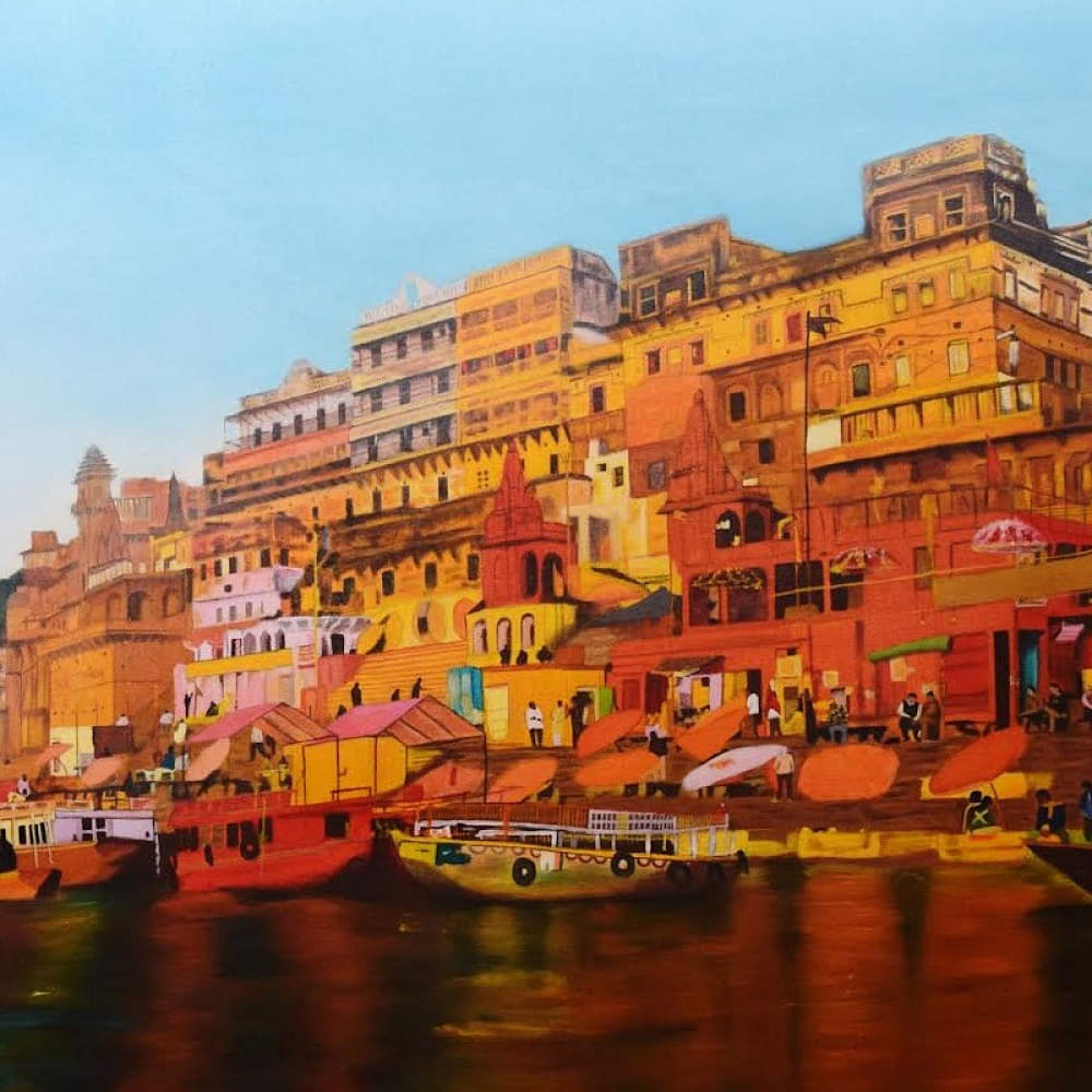 Handmade Banaras Ghat Painting - photo