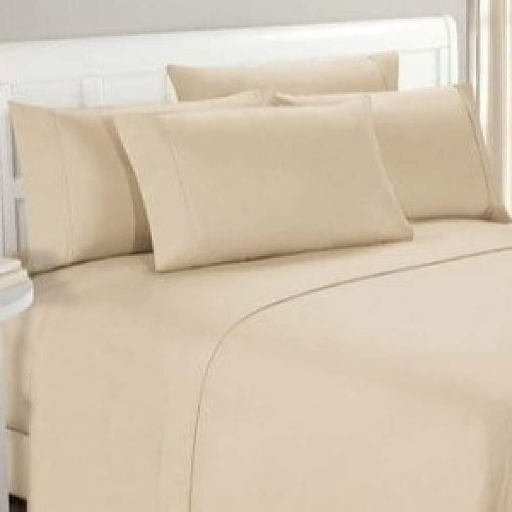 Solid Cream Double Bedsheet With Two Pillow Covers - photo