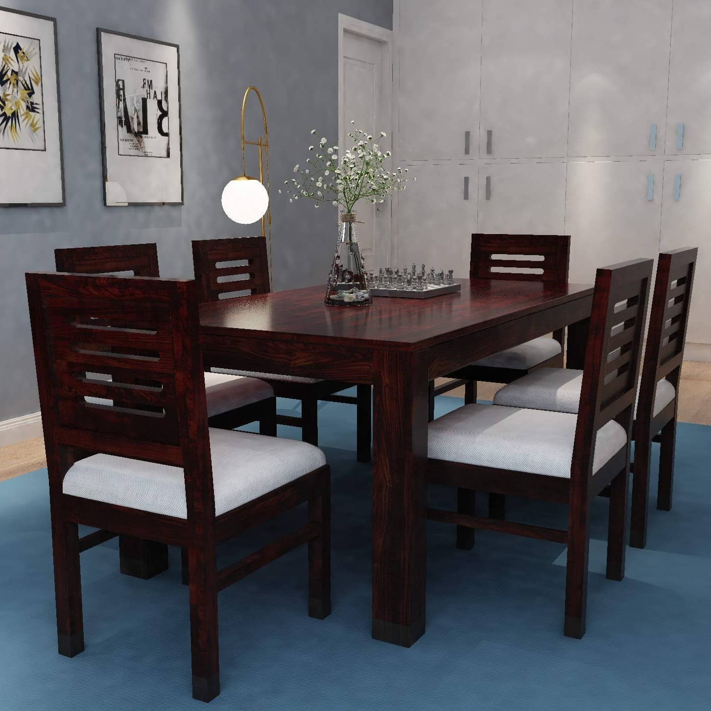 Segur Pure Sheesham Wooden 6 Seater Dining Table Set