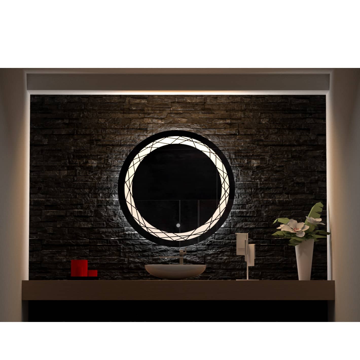 Hexa Round LED Mirror with Triple Color Light