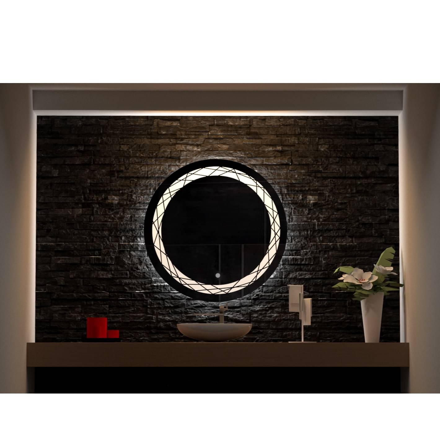 Hexa Round LED Mirror with Triple Color Light