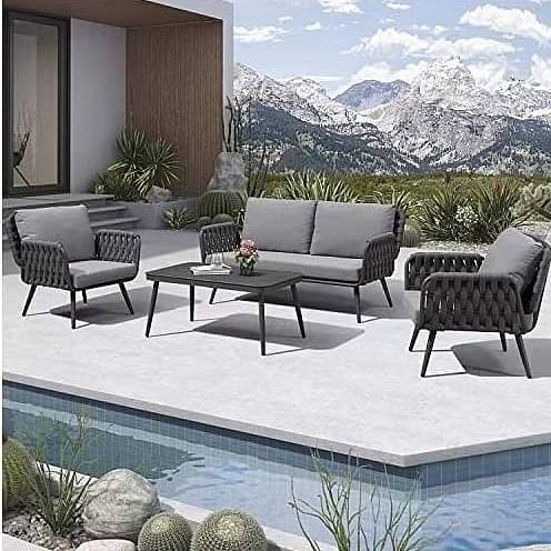 Loch Stylish Black Rope Outdoor Furniture With Cushion Set