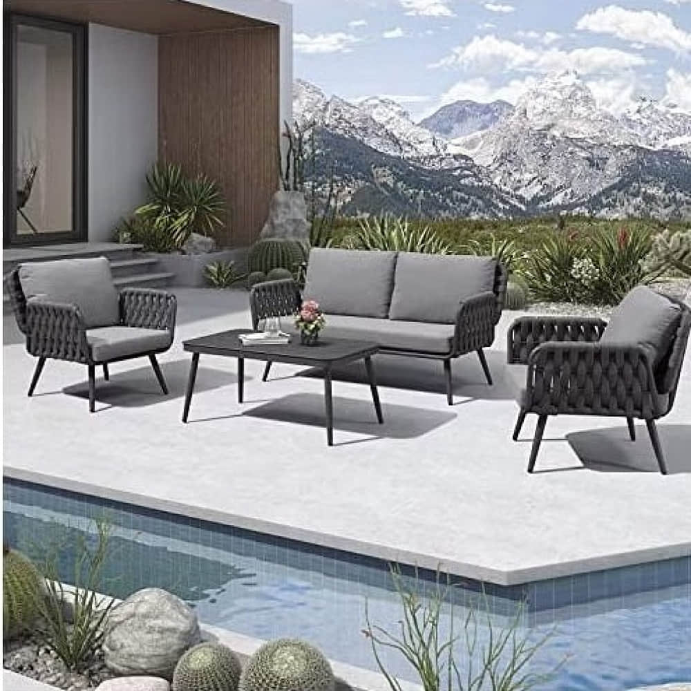 Loch Stylish Black Rope Outdoor Furniture With Cushion Set - photo