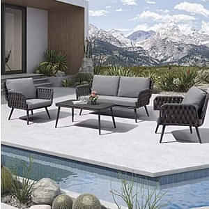 Loch Stylish Black Rope Outdoor Furniture With Cushion Set - photo