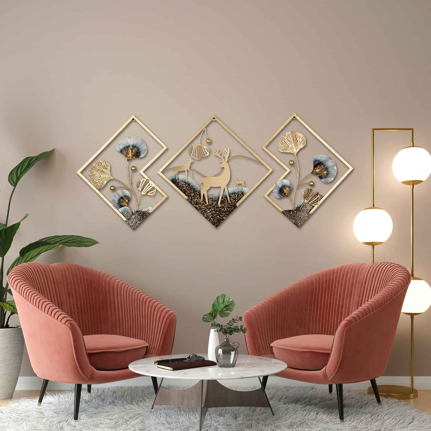 Strasbourg Deer With Leaves Golden Metal Wall Art - photo