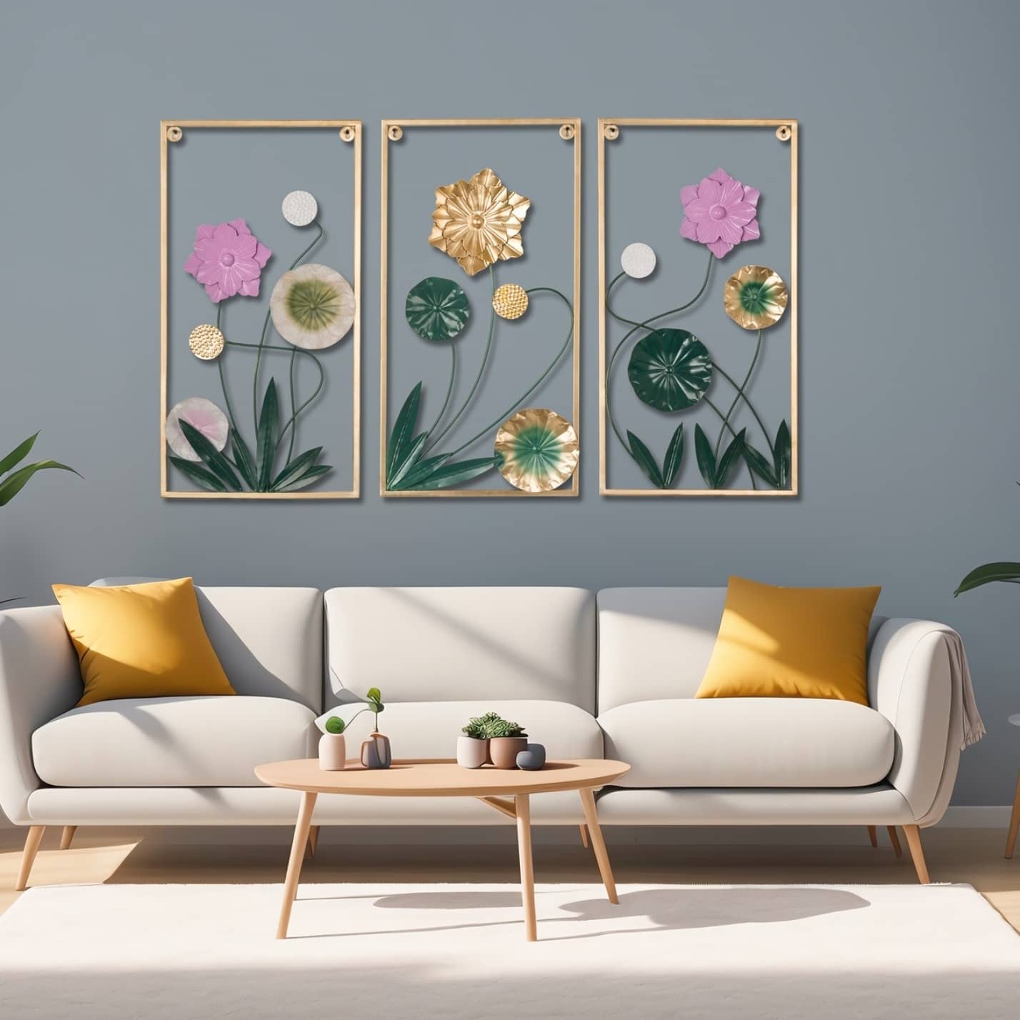 Copenhagen Abstract Floral White & Gold Metal Wall Art