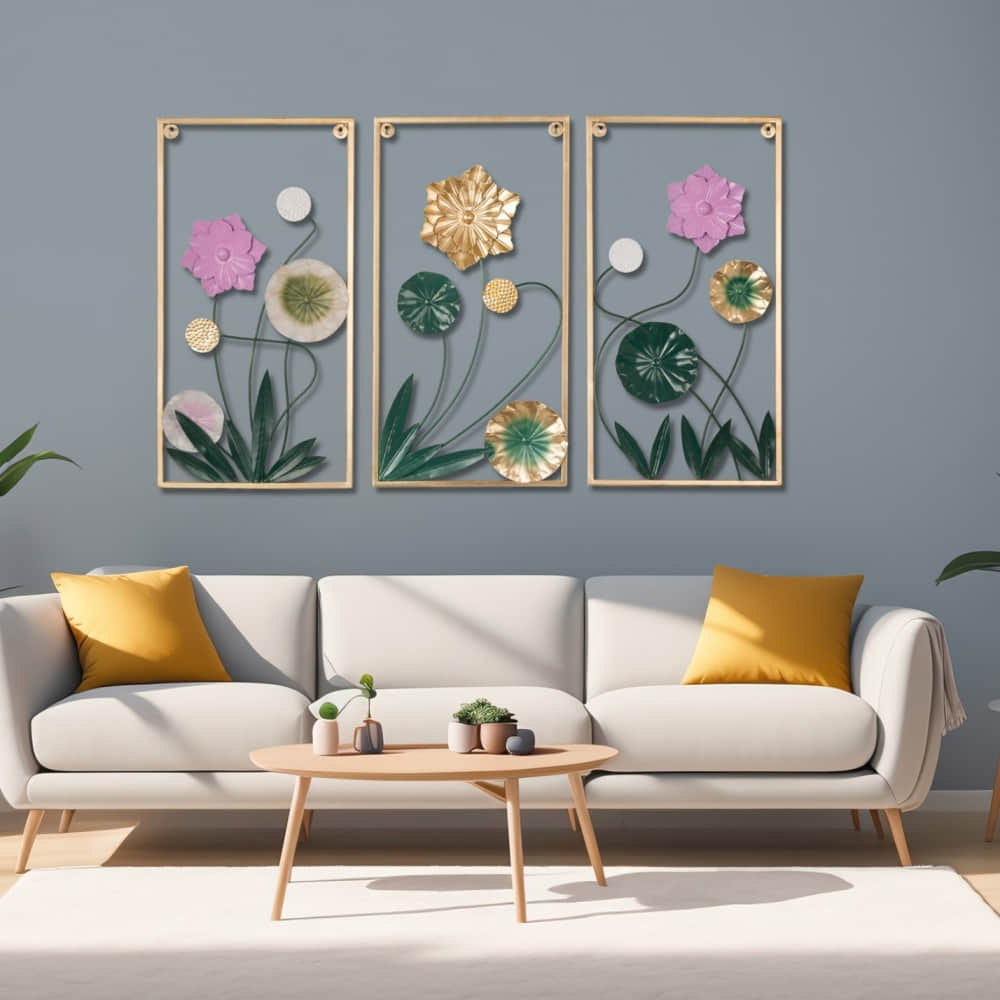 Copenhagen Abstract Floral White & Gold Metal Wall Art - photo