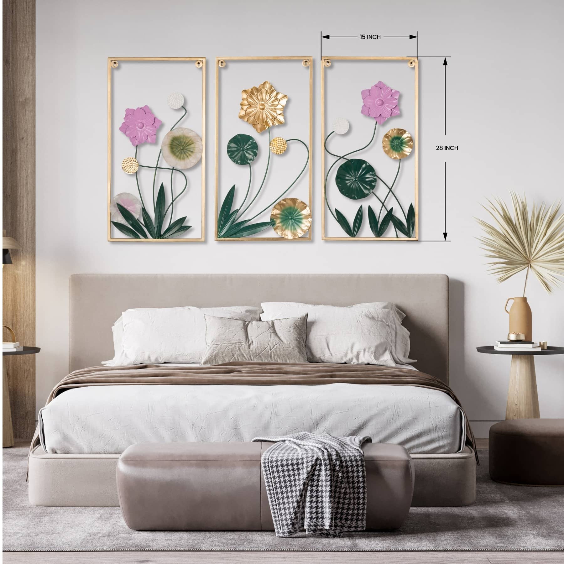 Copenhagen Abstract Floral White & Gold Metal Wall Art