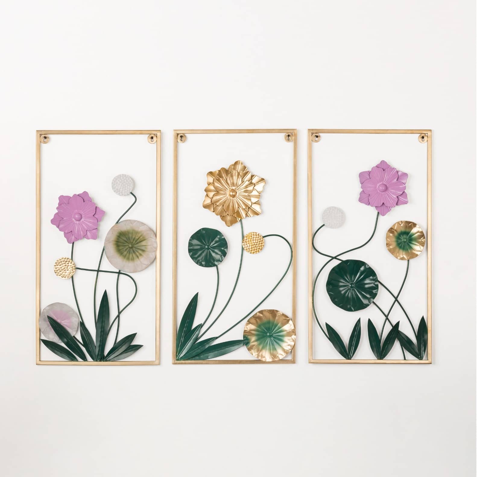 Copenhagen Abstract Floral White & Gold Metal Wall Art