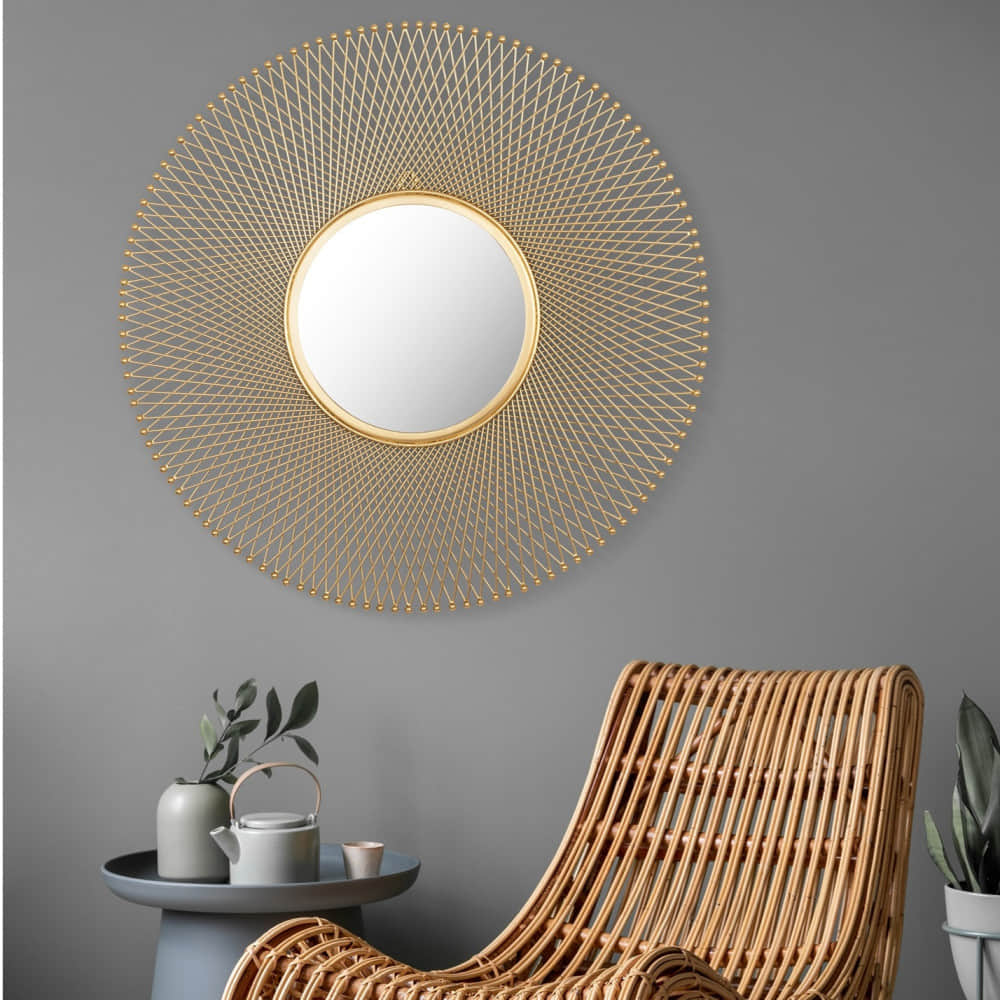 Thornley Golden Round Mirror Wall Art - photo