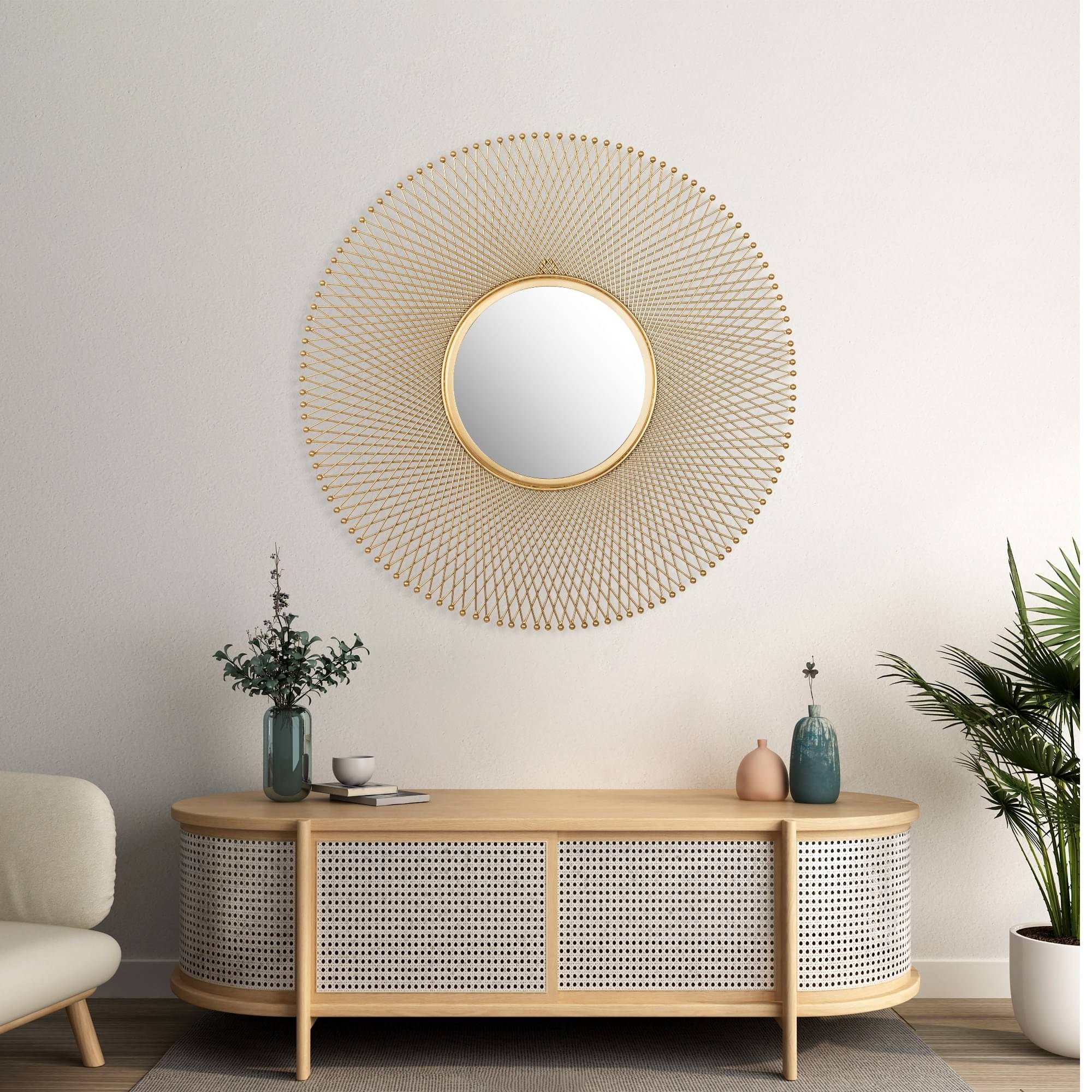 Thornley Golden Round Mirror Wall Art