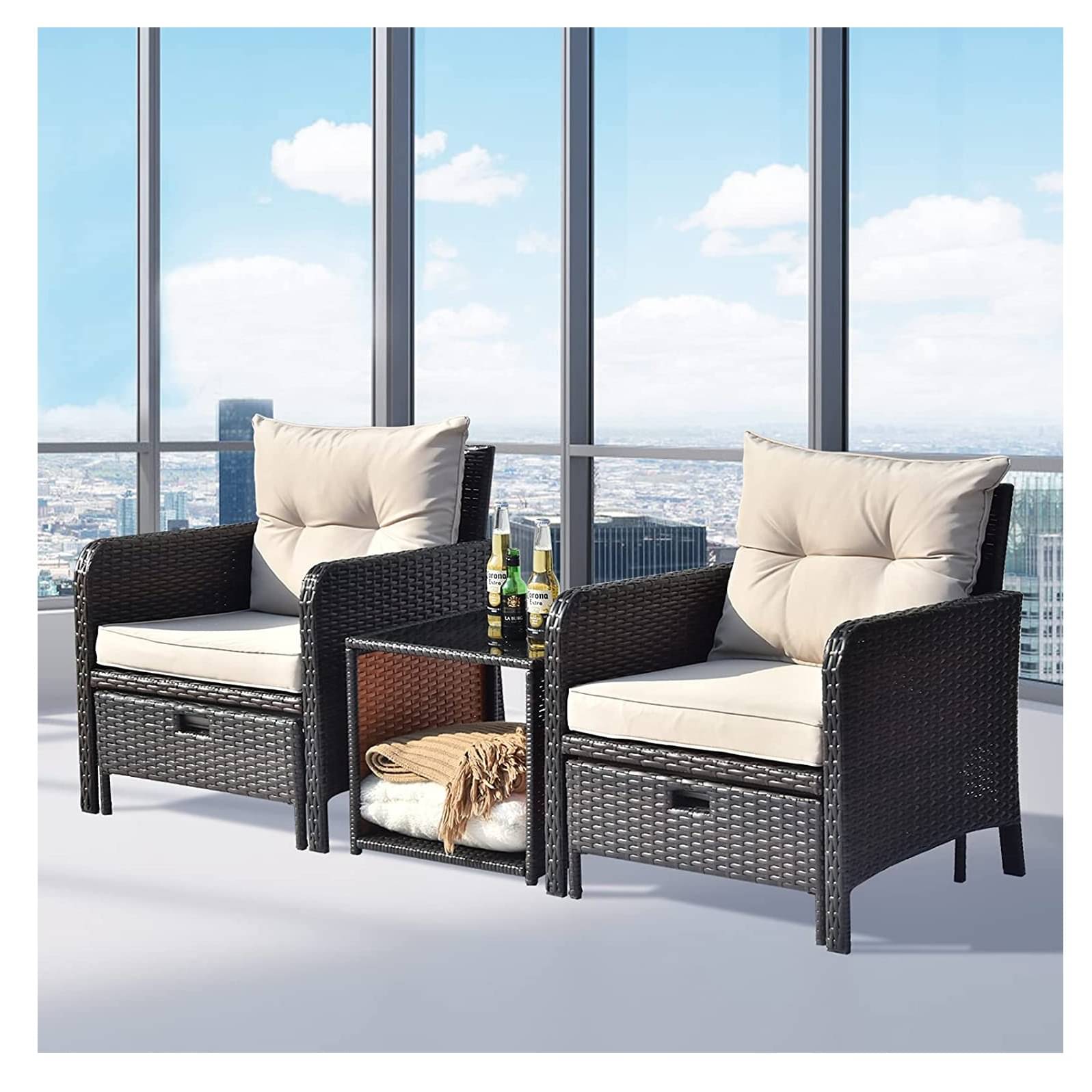 5 Piece Patio Wicker Furniture with Ottoman