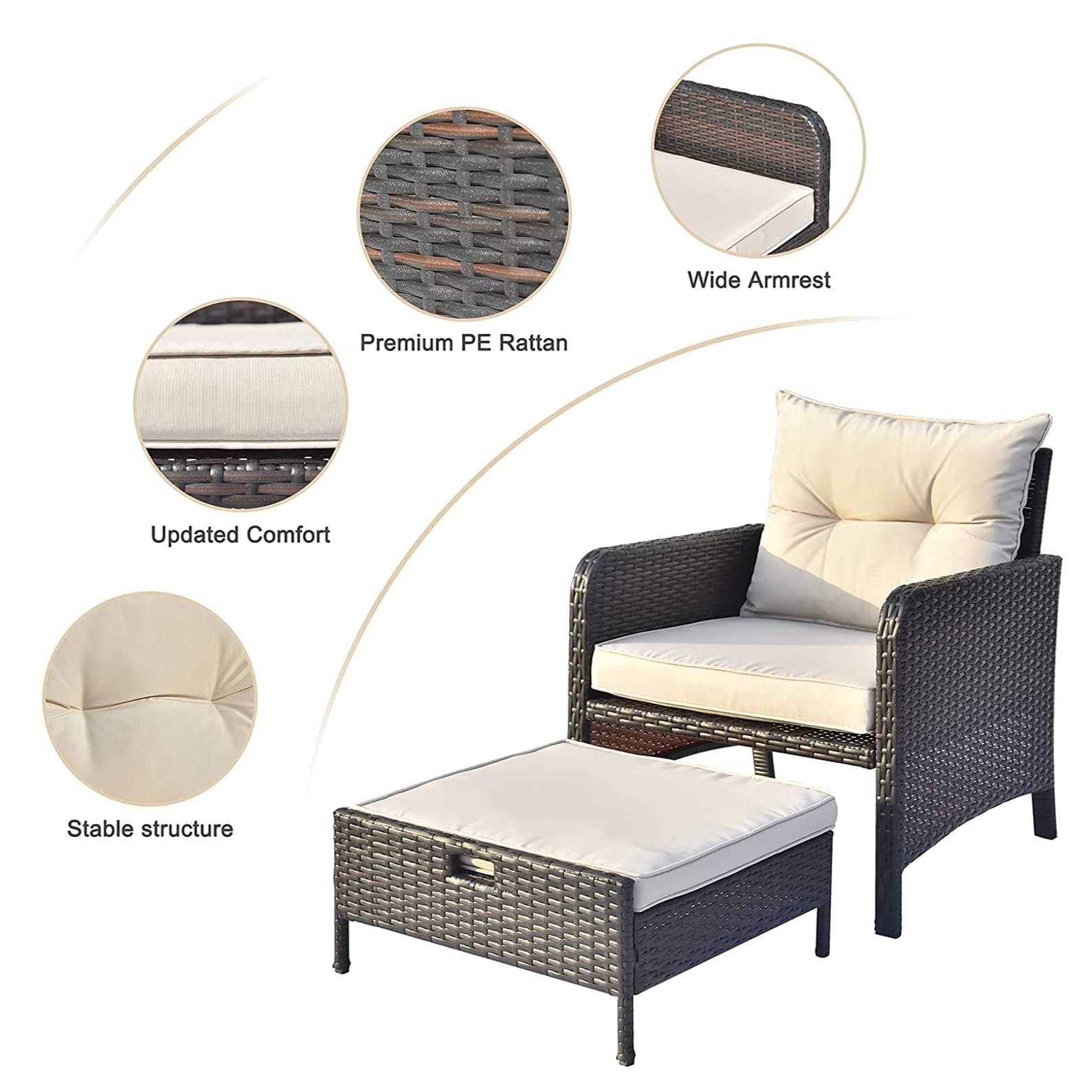5 Piece Patio Wicker Furniture with Ottoman