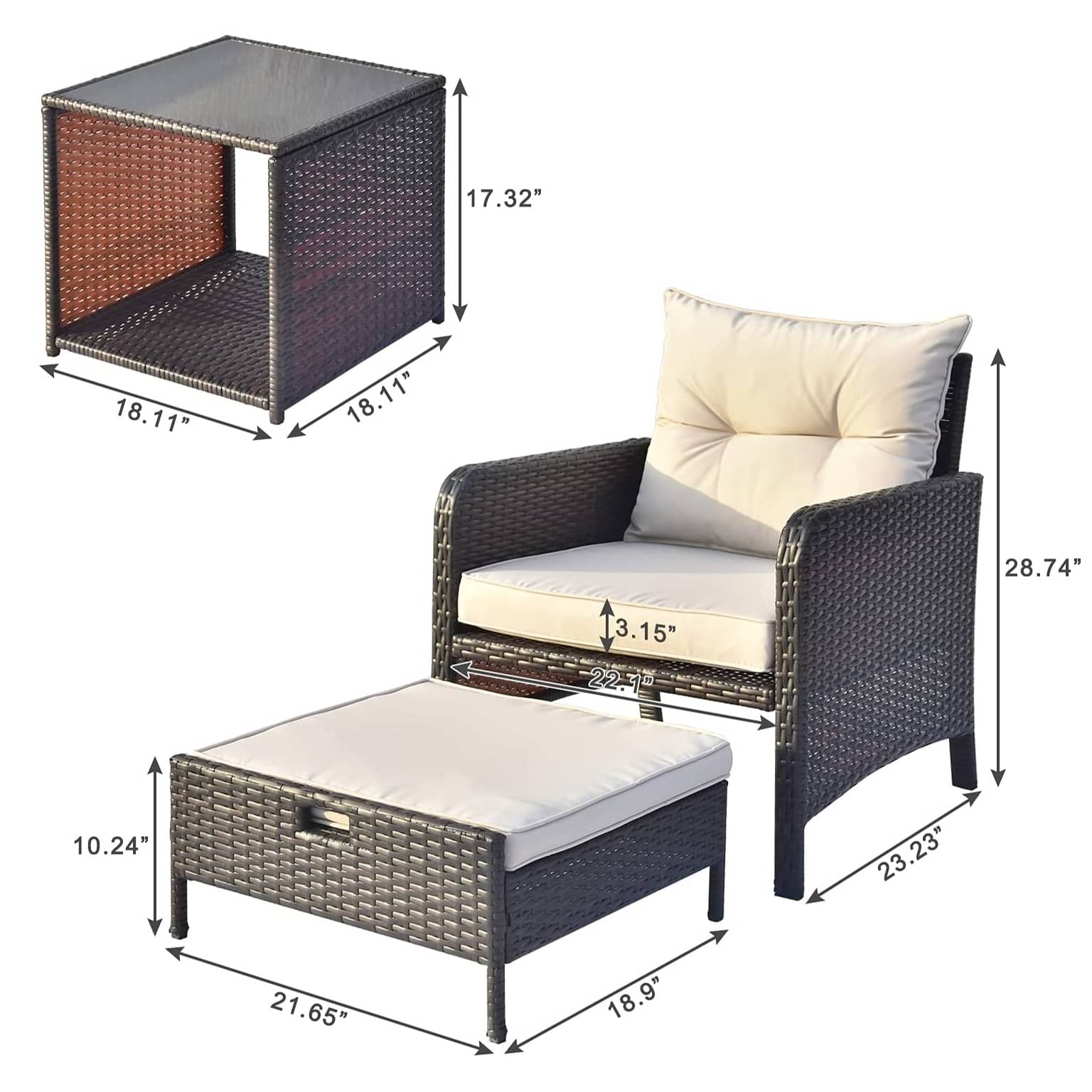 5 Piece Patio Wicker Furniture with Ottoman