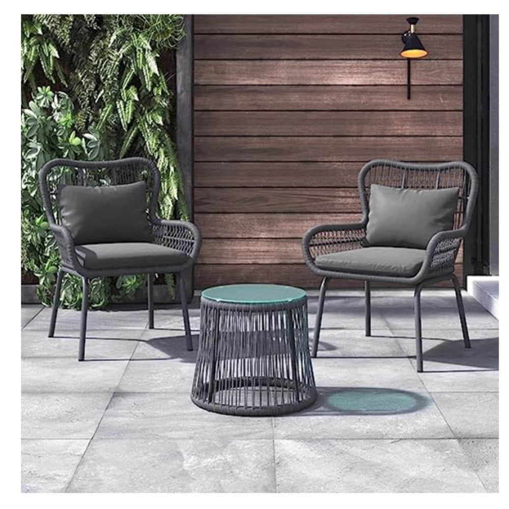 Loch 2 Seated Chair With Table And Grey Cushion Set - photo