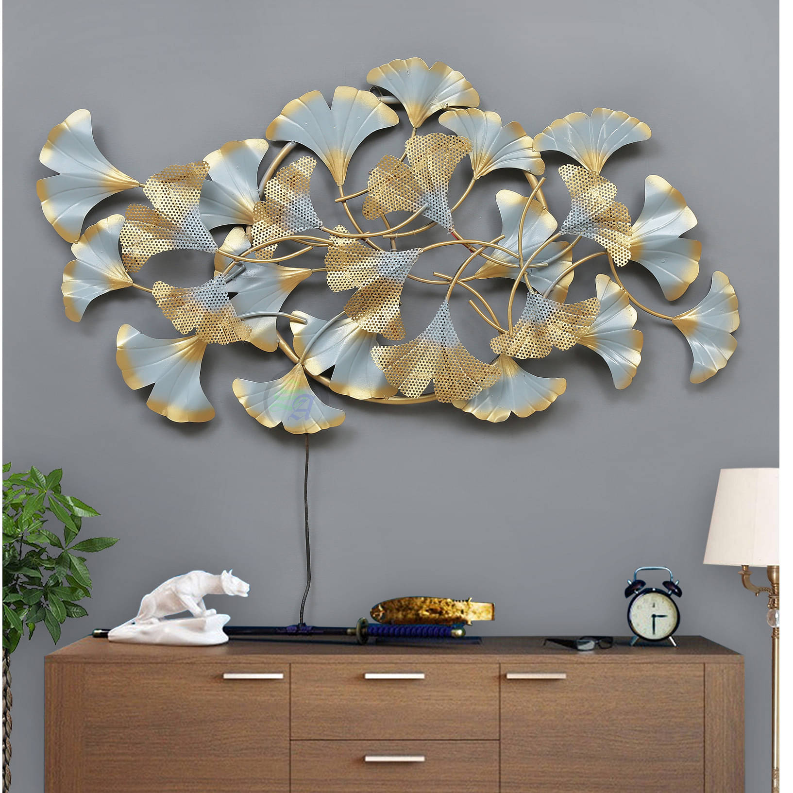 White Iron Jingo Leaf Metal Wall Art