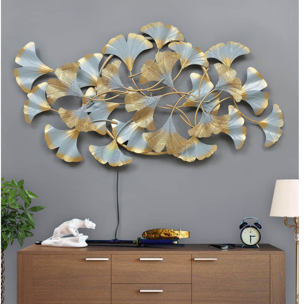 White Iron Jingo Leaf Metal Wall Art - photo