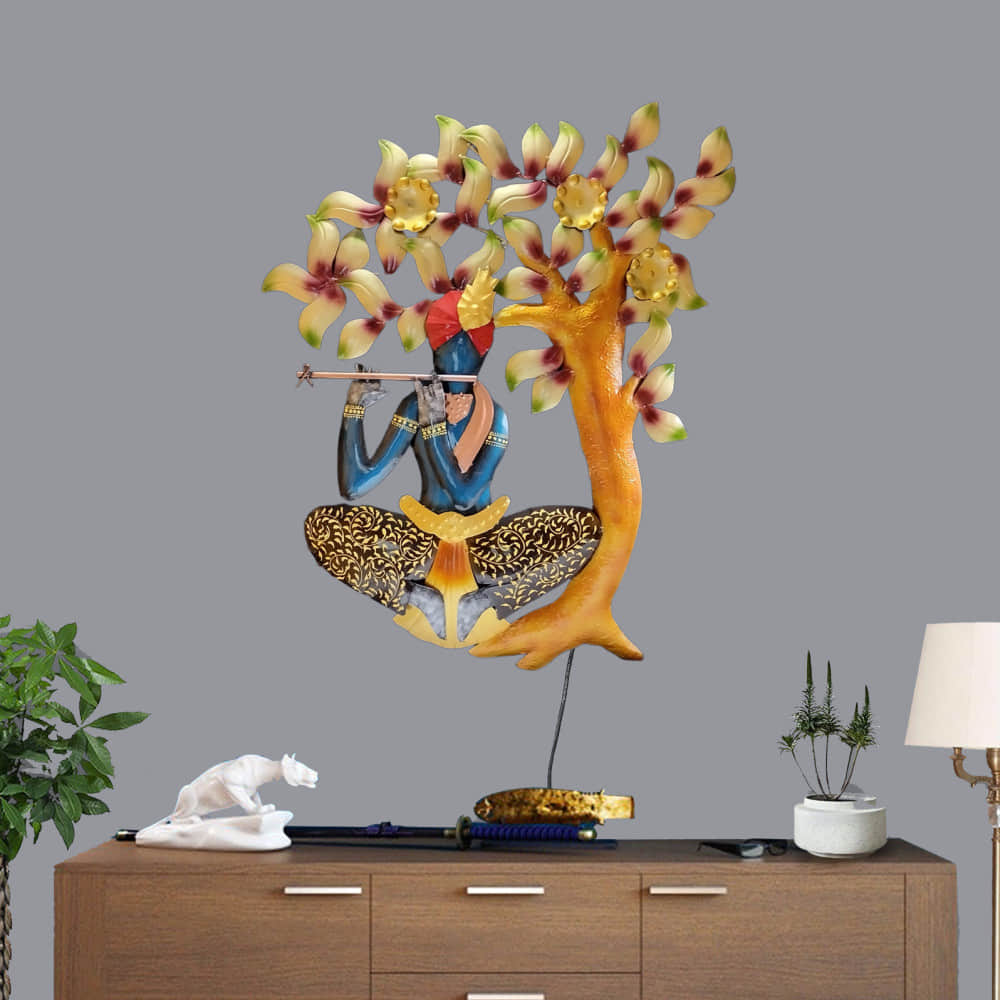 Gleeful Krishna LED Metal Wall Art - photo