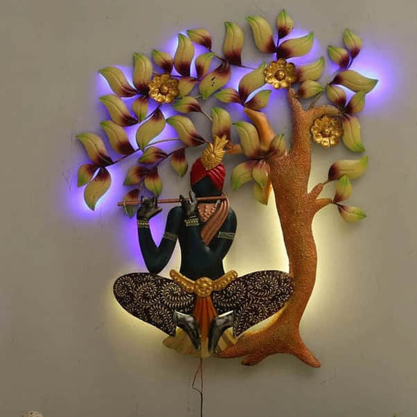 Gleeful Krishna LED Metal Wall Art - front_view