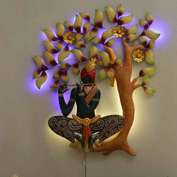 Gleeful Krishna LED Metal Wall Art