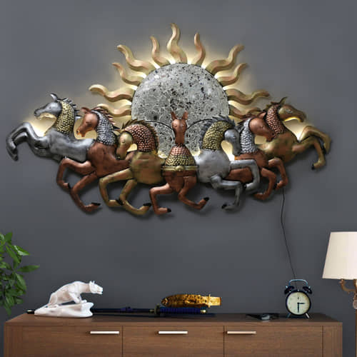 Running Seven Horse Sunrise Wall Hangings Metal Art