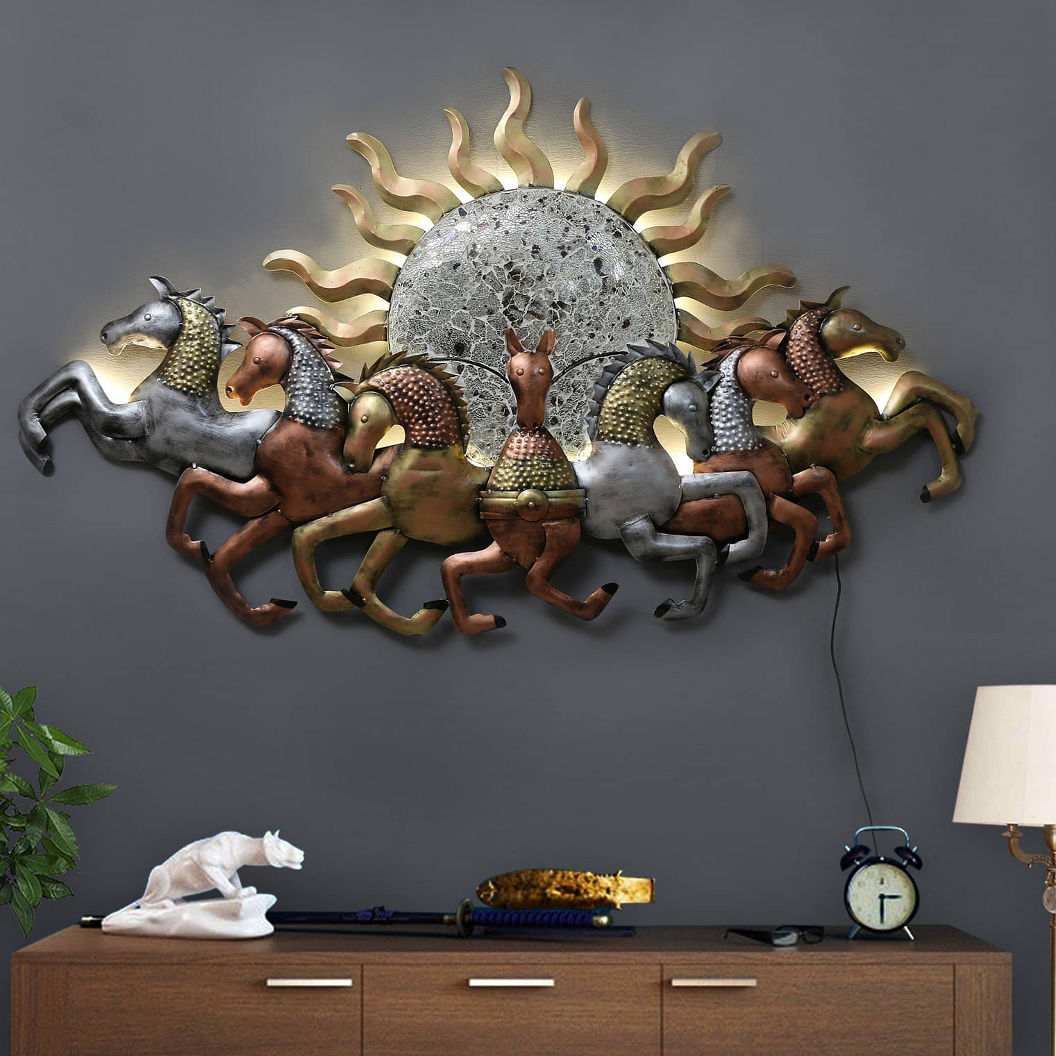 Running Seven Horse Sunrise Wall Hangings Metal Art