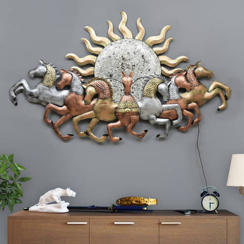 Running Seven Horse Sunrise Wall Hangings Metal Art