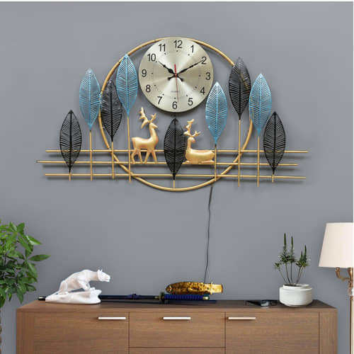 Metal Deer Clock with LED Wall Art