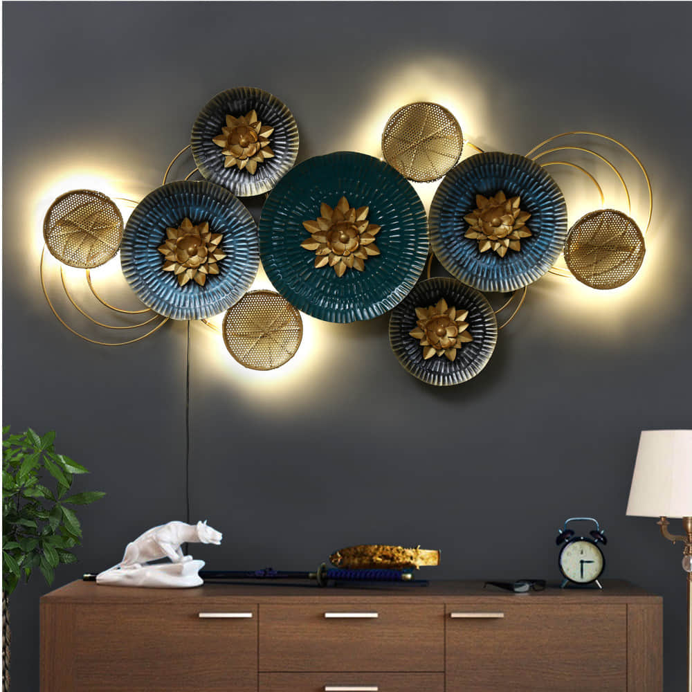 Circle Design Metal Wall Art With LED - photo