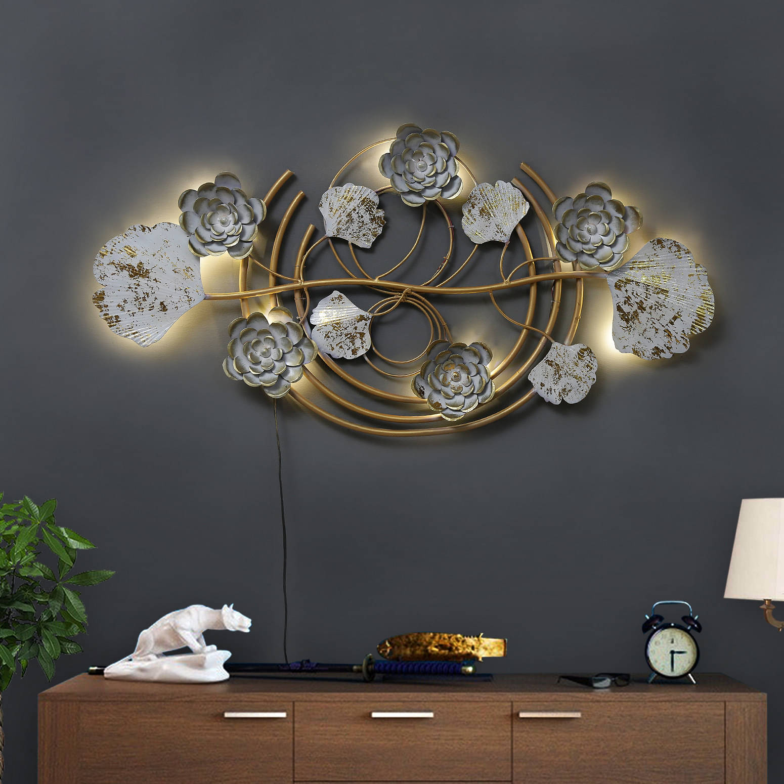 Dual Colored FloralbWall Art With LED Light