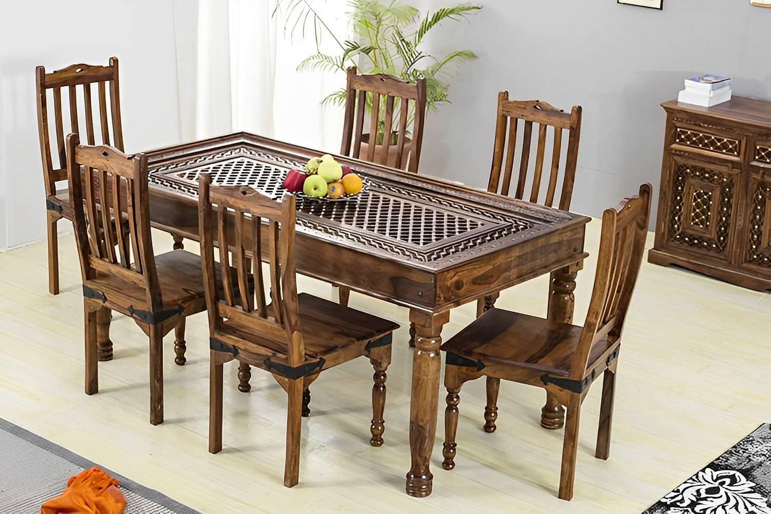 Sheesham Wood 6 Seater Dining Table Set |  Brown Finish
