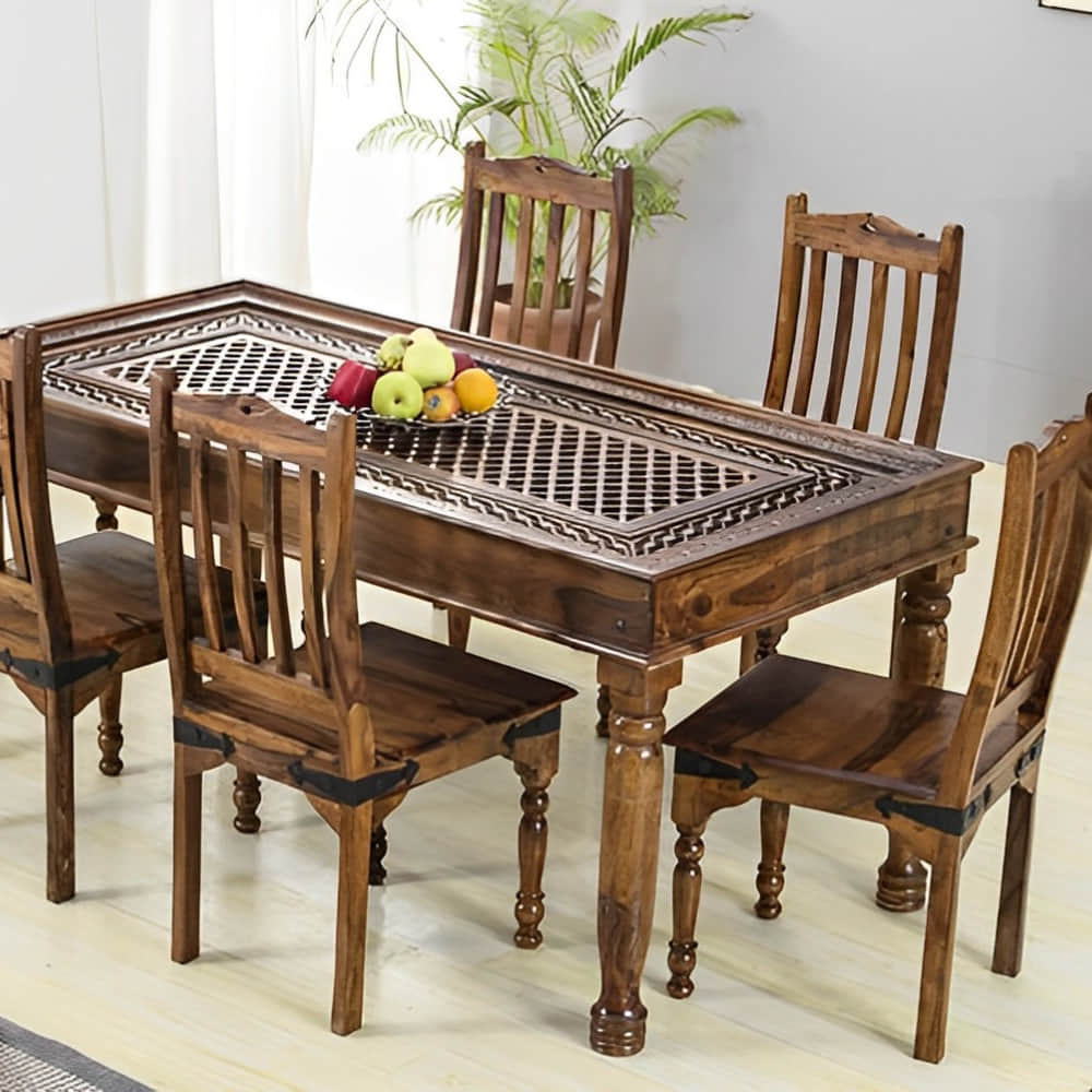 Sheesham Wood 6 Seater Dining Table Set |  Brown Finish - photo