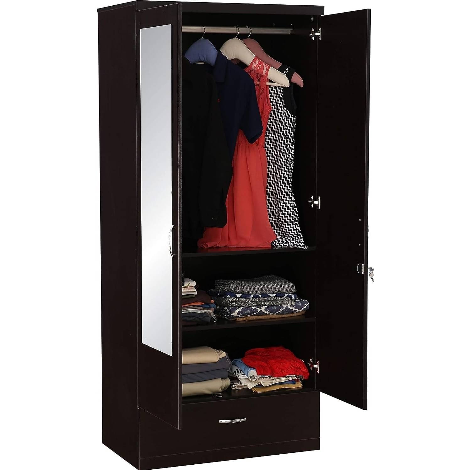 Sugi Double Door Wardrobe (Dark Brown)