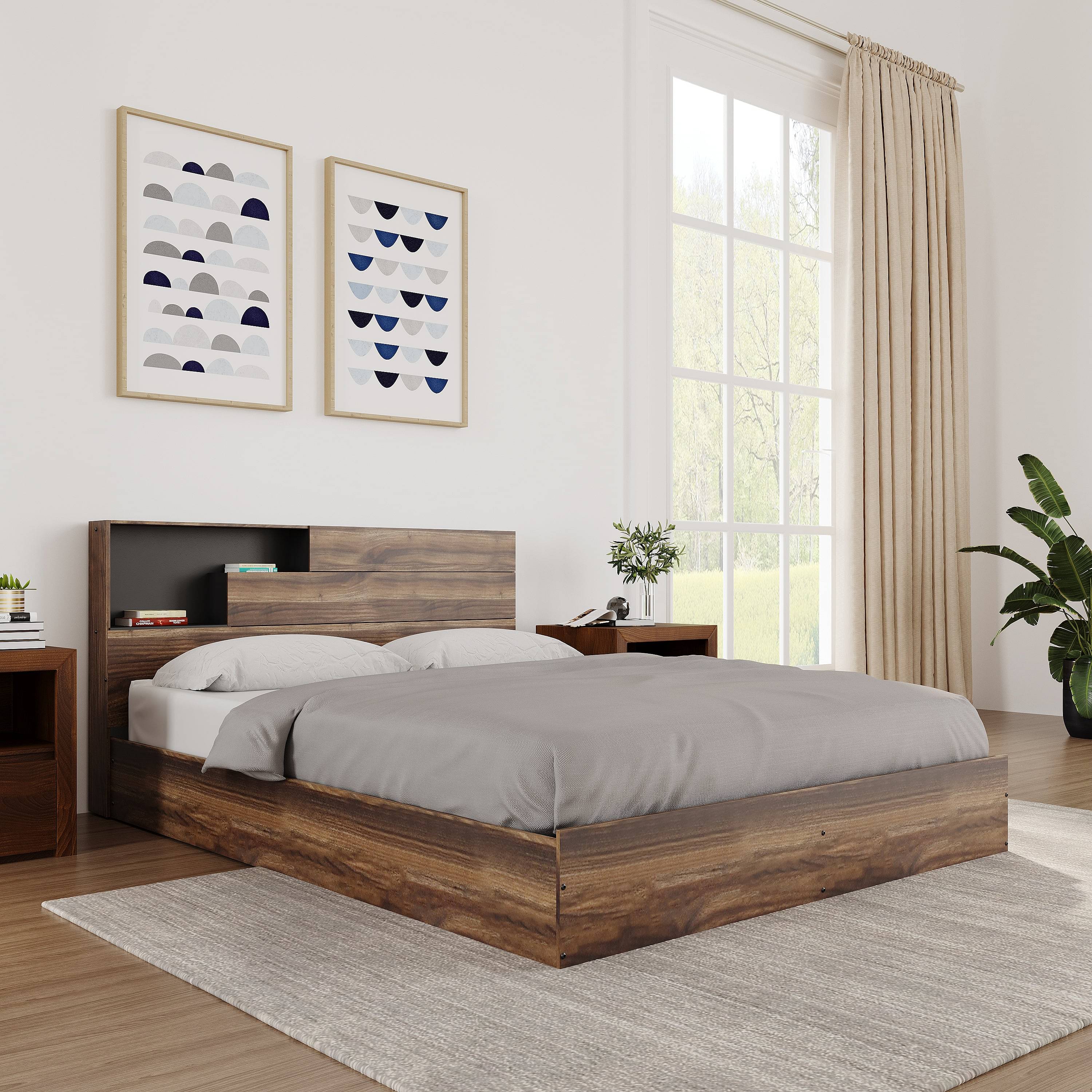 Exquisite King Bed With Headboard Storage (Wenge)
