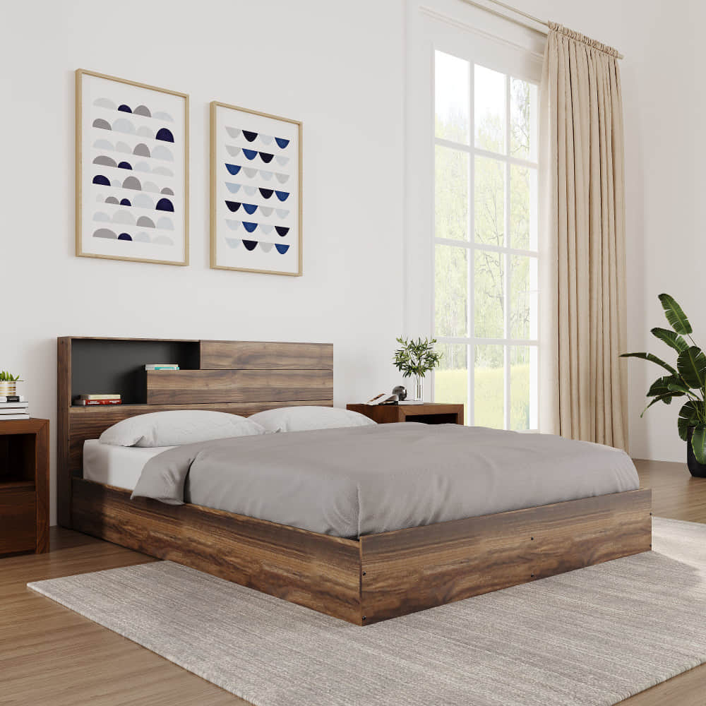 Exquisite King Bed With Headboard Storage (Wenge) - photo