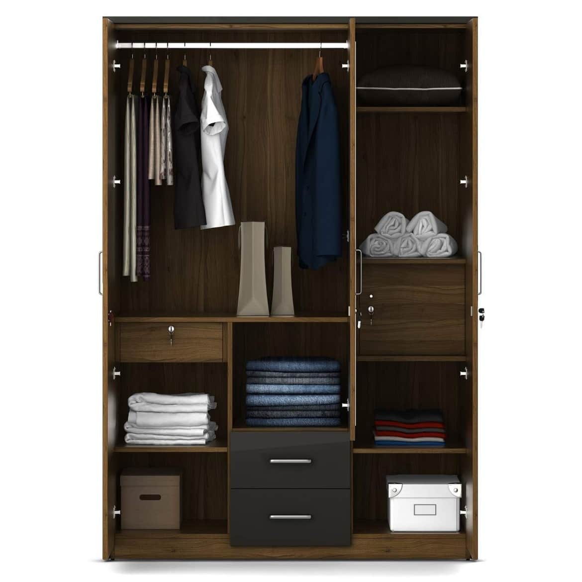 Sapporo Triple Door Engineered Wood Wardrobe - front_view