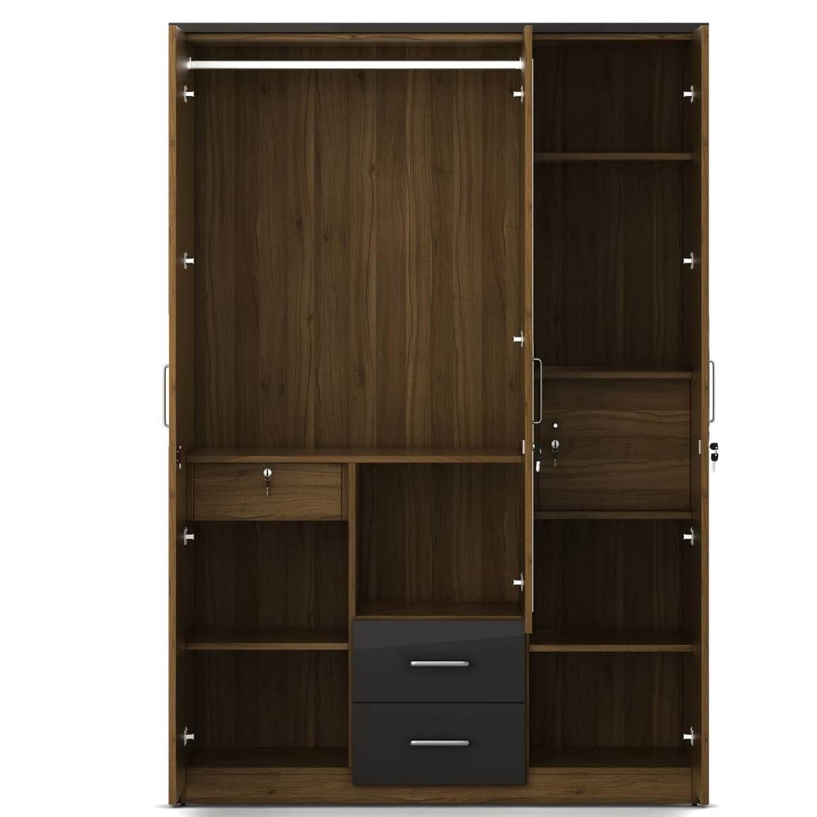 Sapporo Triple Door Engineered Wood Wardrobe - rear_view