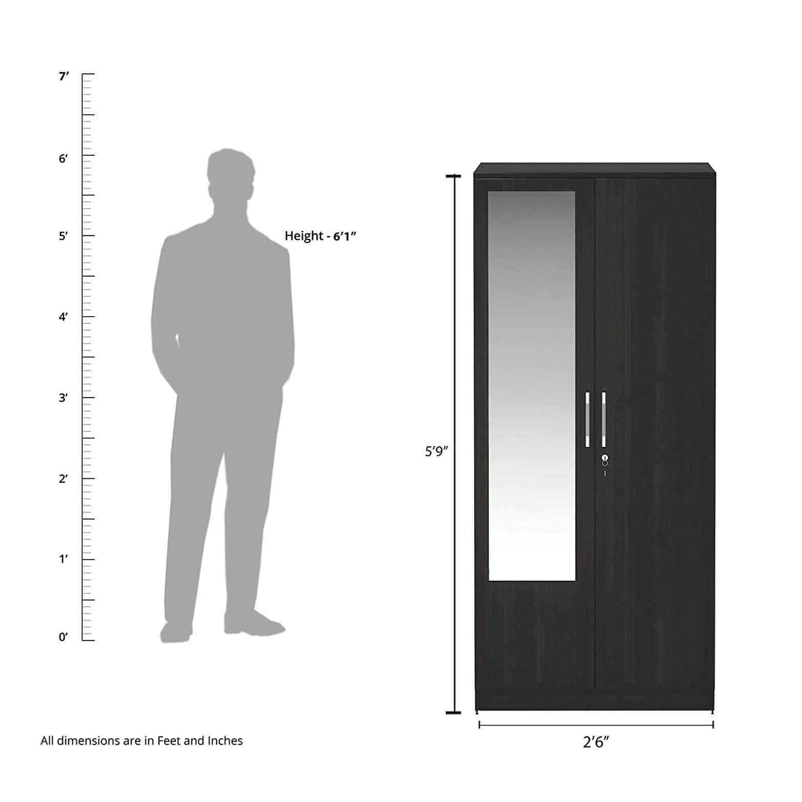 Orlando Dual Door Engineered Wood Wardrobe (Dark Brown) - rear_view