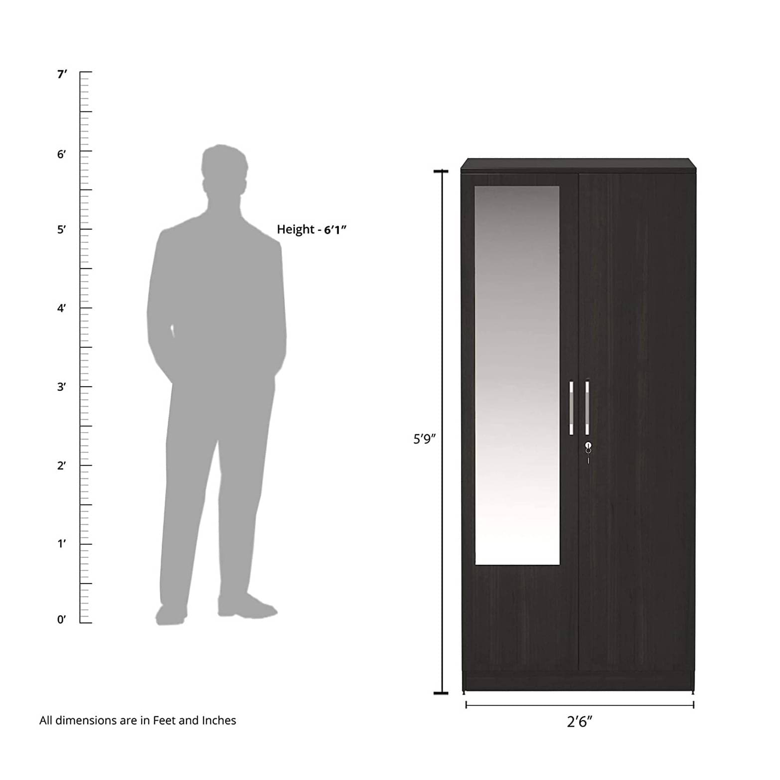 Orlando Dual Door Engineered Wood Wardrobe (Dark Brown)