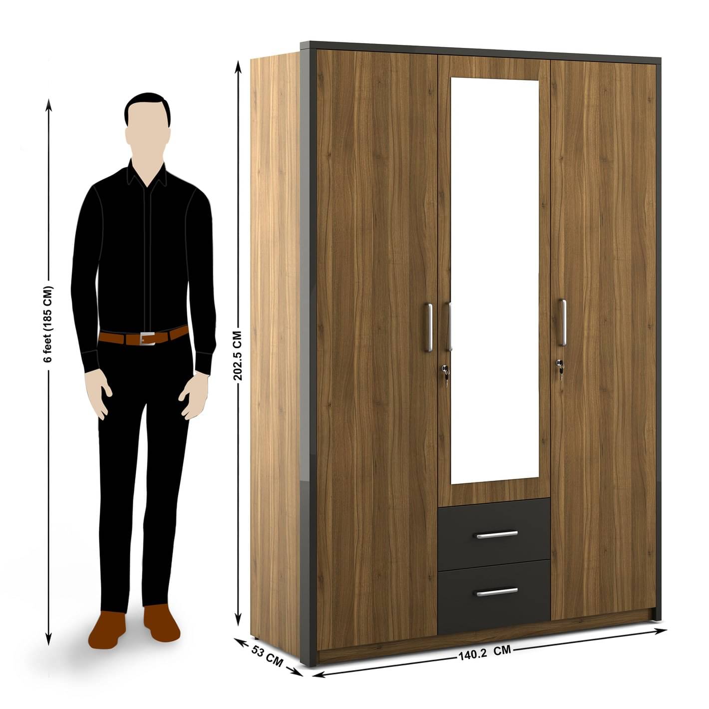Sapporo Triple Door Engineered Wood Wardrobe
