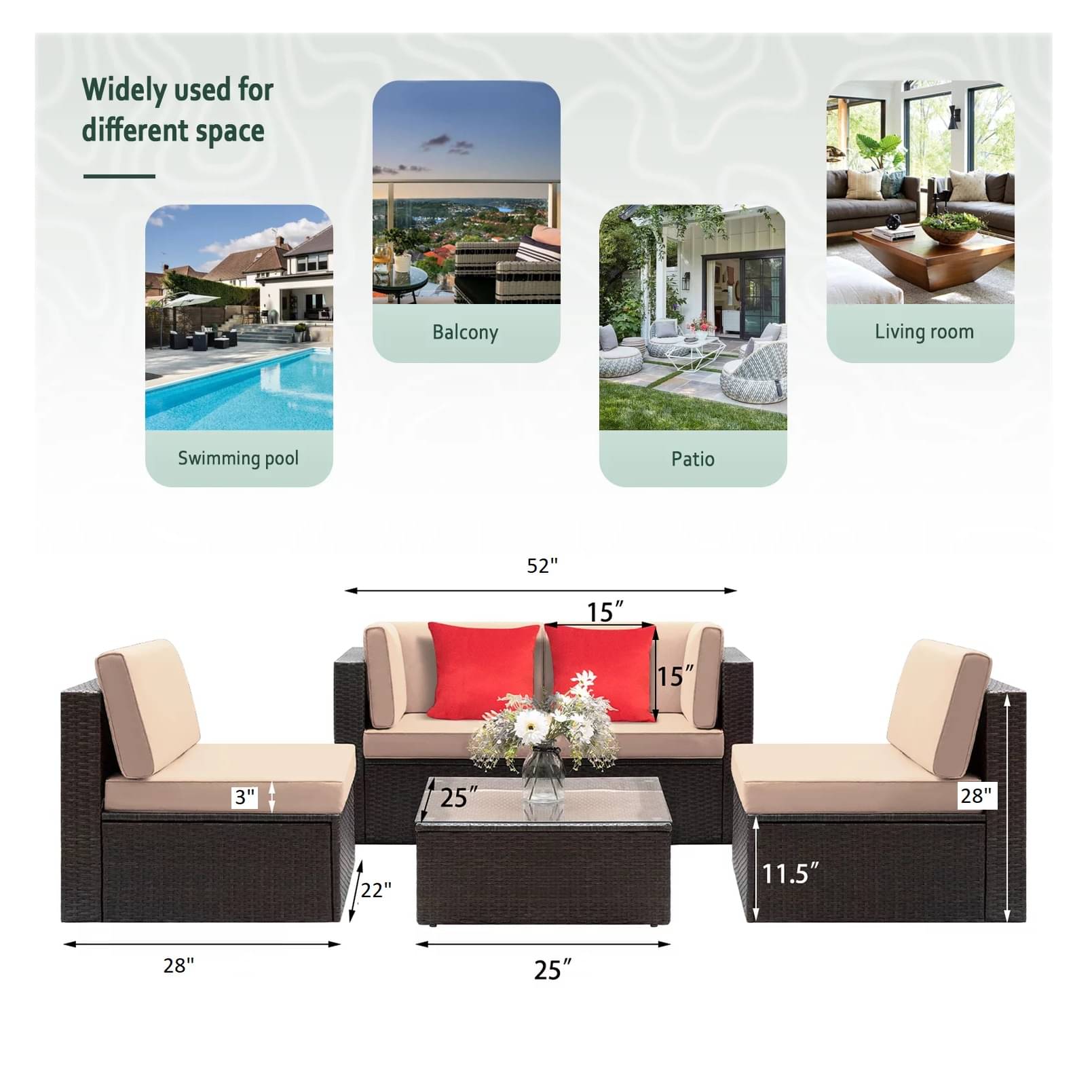 Loch Patio 4 Pieces Outdoor Sectional Sofa