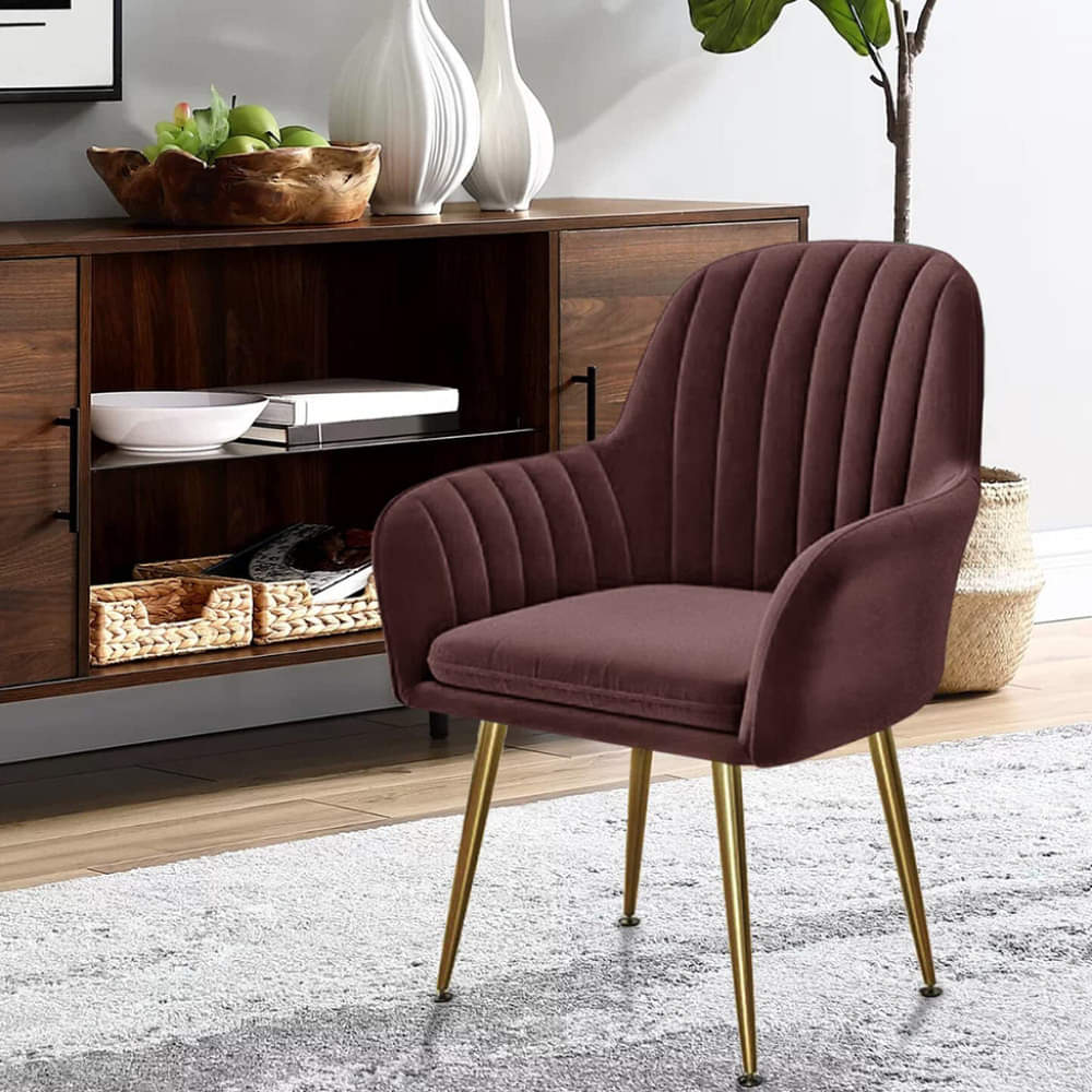 Clint Stylish Velvet Fabric Arm Chair (Brown) - photo