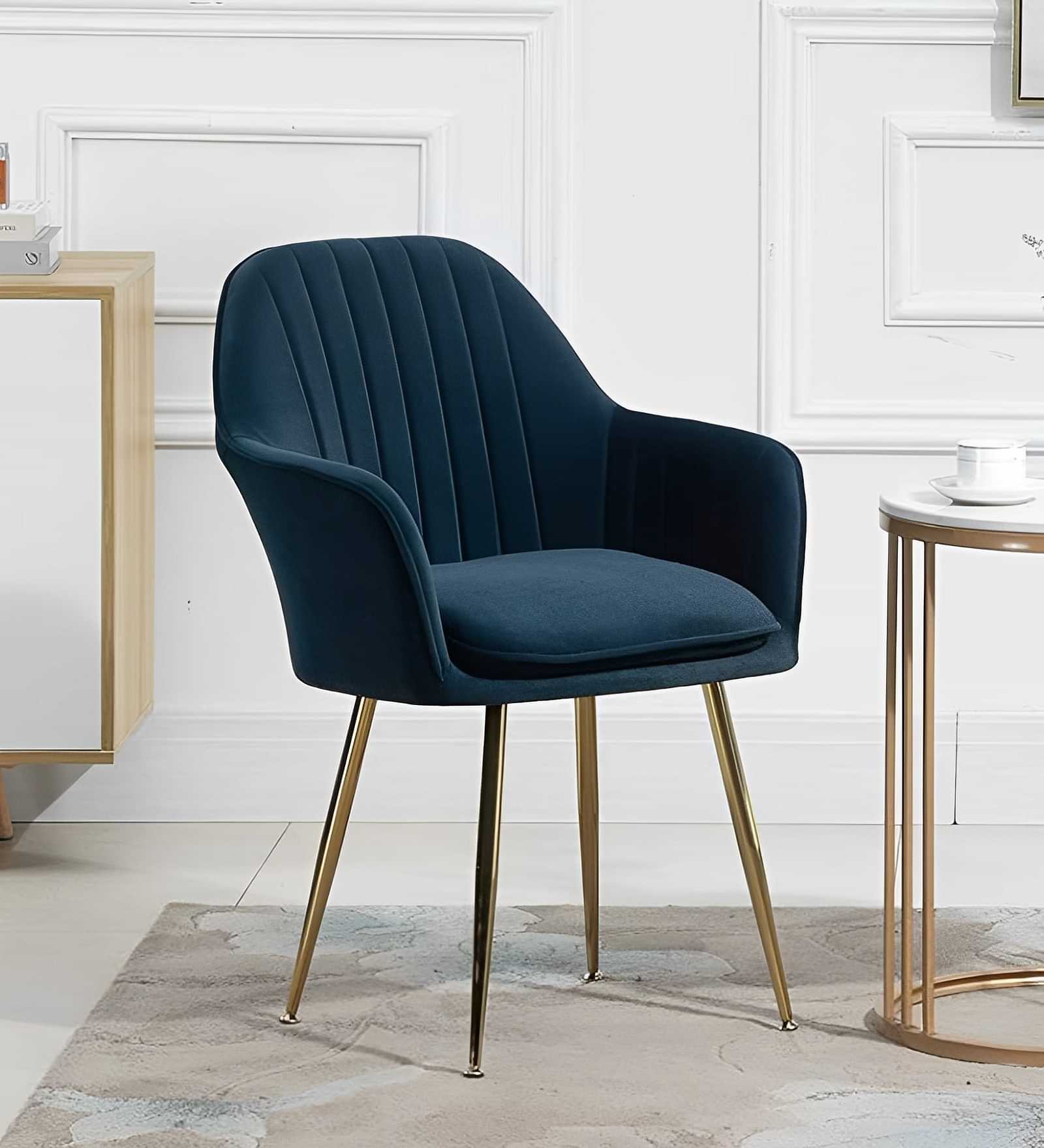 Rio Velvet Fabric Armchair with Upholstered Seat (Blue) - photo