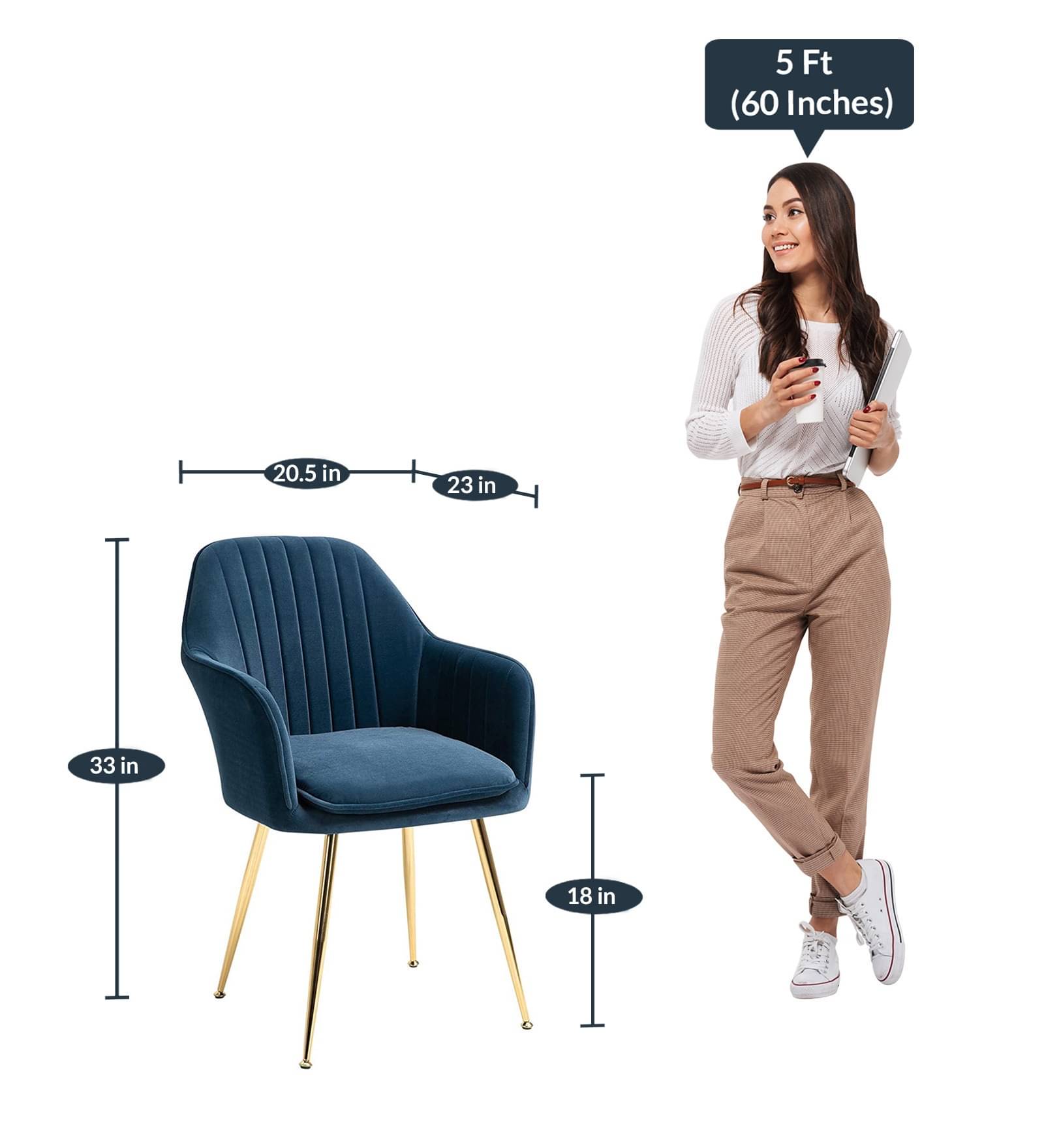 Rio Velvet Fabric Armchair with Upholstered Seat (Blue)