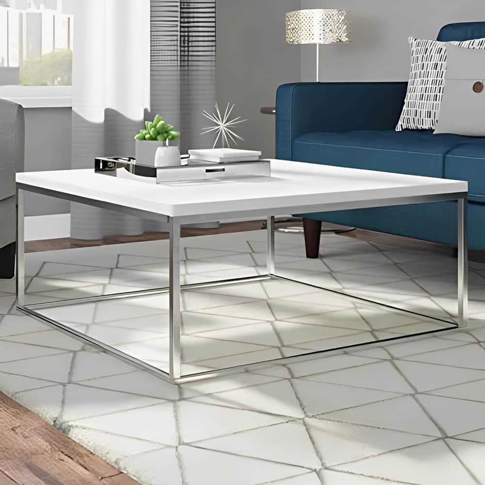 Sapa Coffee Table in Metal Silver Color (Chrome Finish) with wooden top - photo