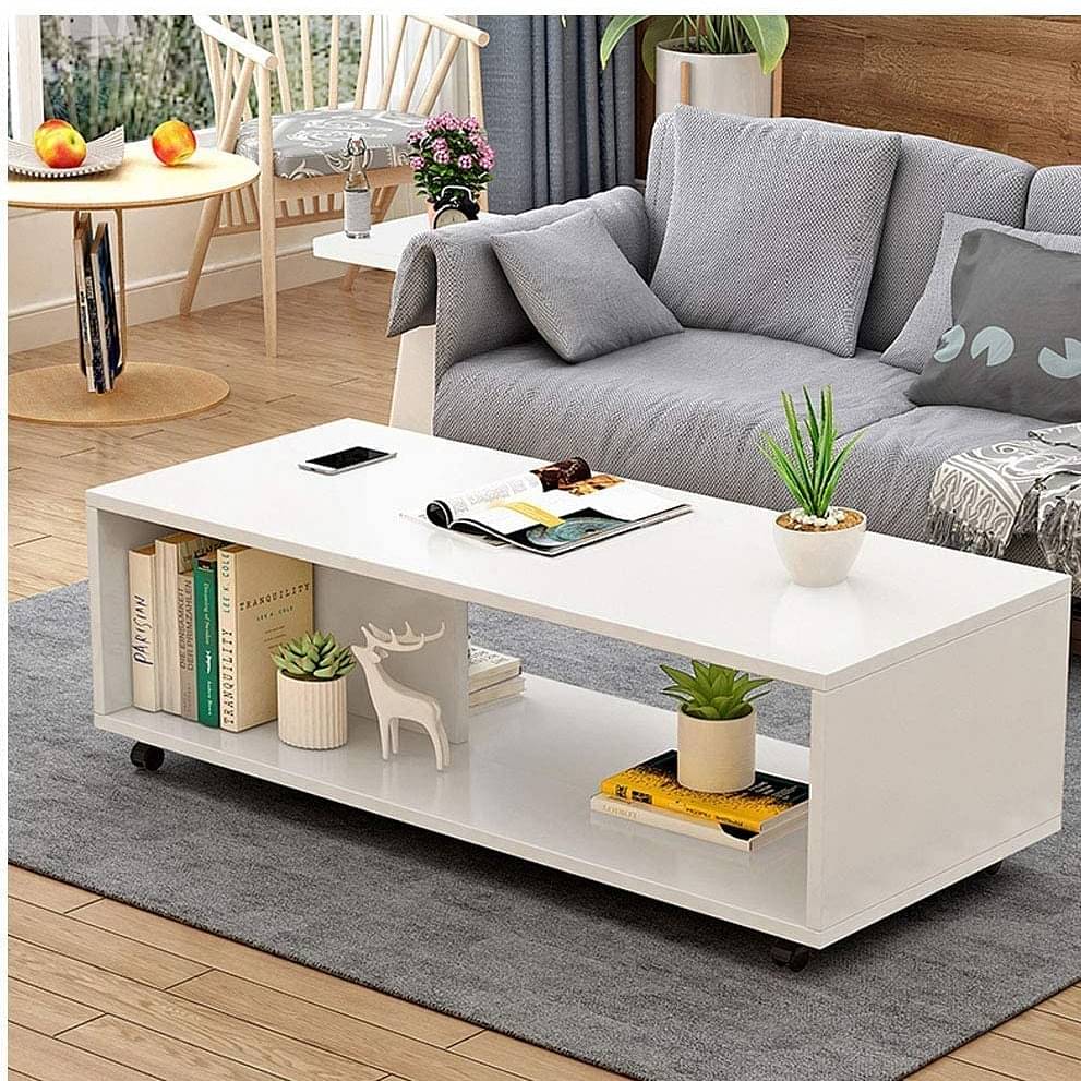 Engineered Wood Center Table with Wheels