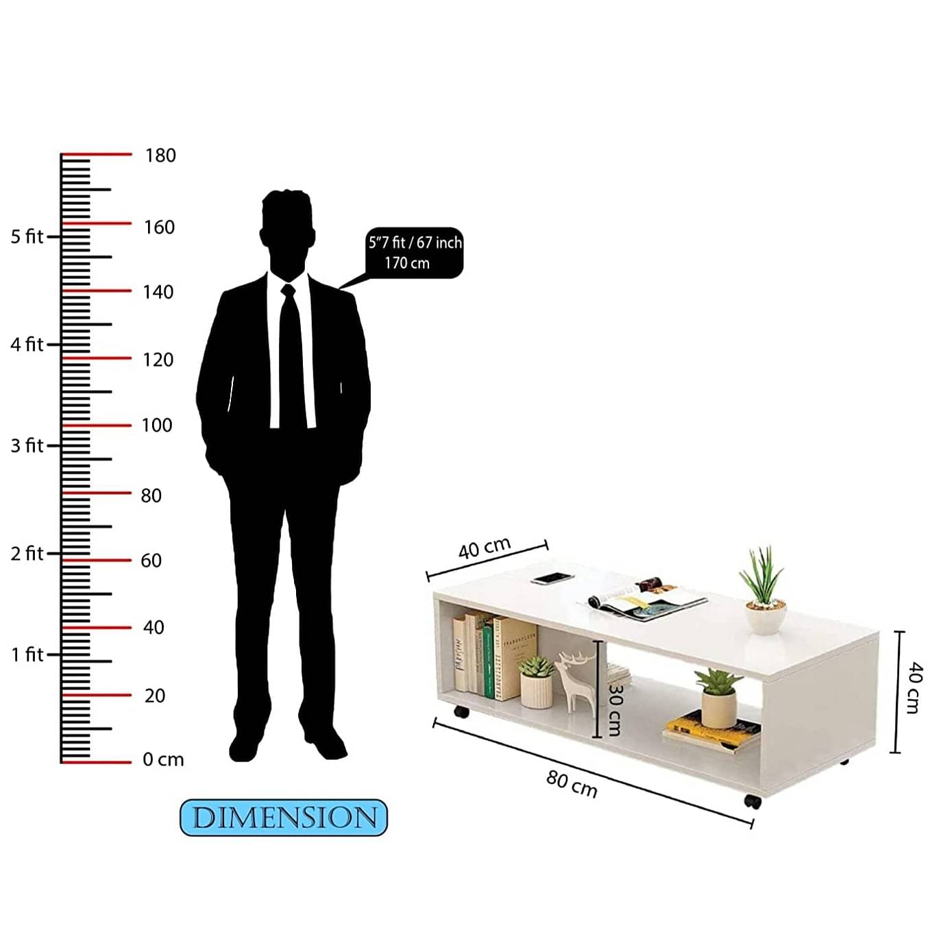 Engineered Wood Center Table with Wheels