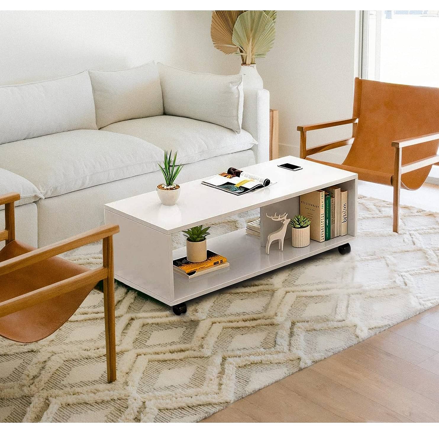 Engineered Wood Center Table with Wheels