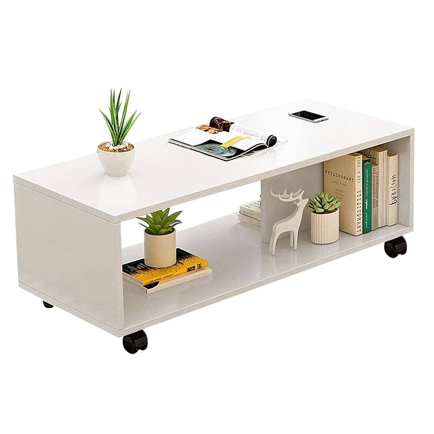 Engineered Wood Center Table with Wheels